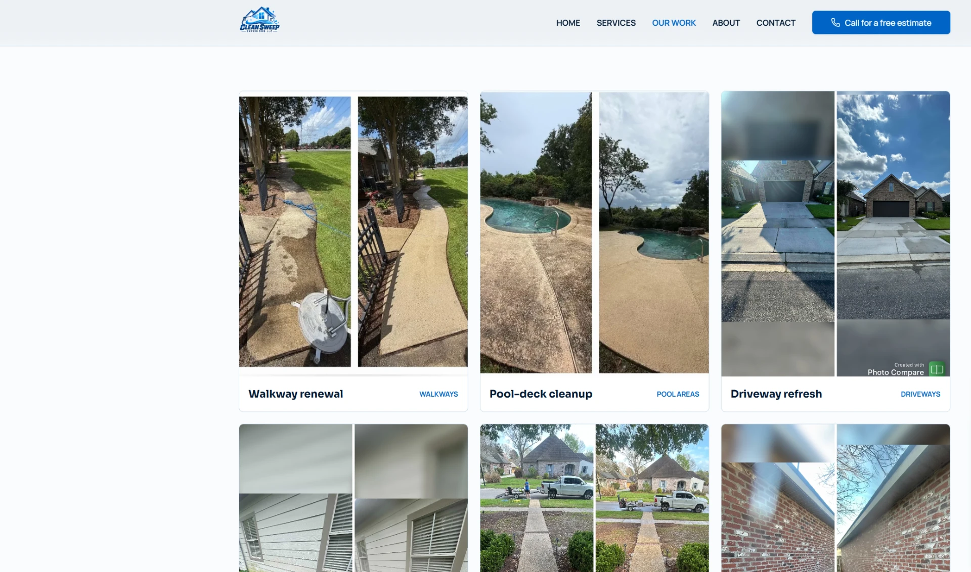 Clean Sweep Exteriors project gallery with walkway, pool deck, driveway and exterior cleaning results